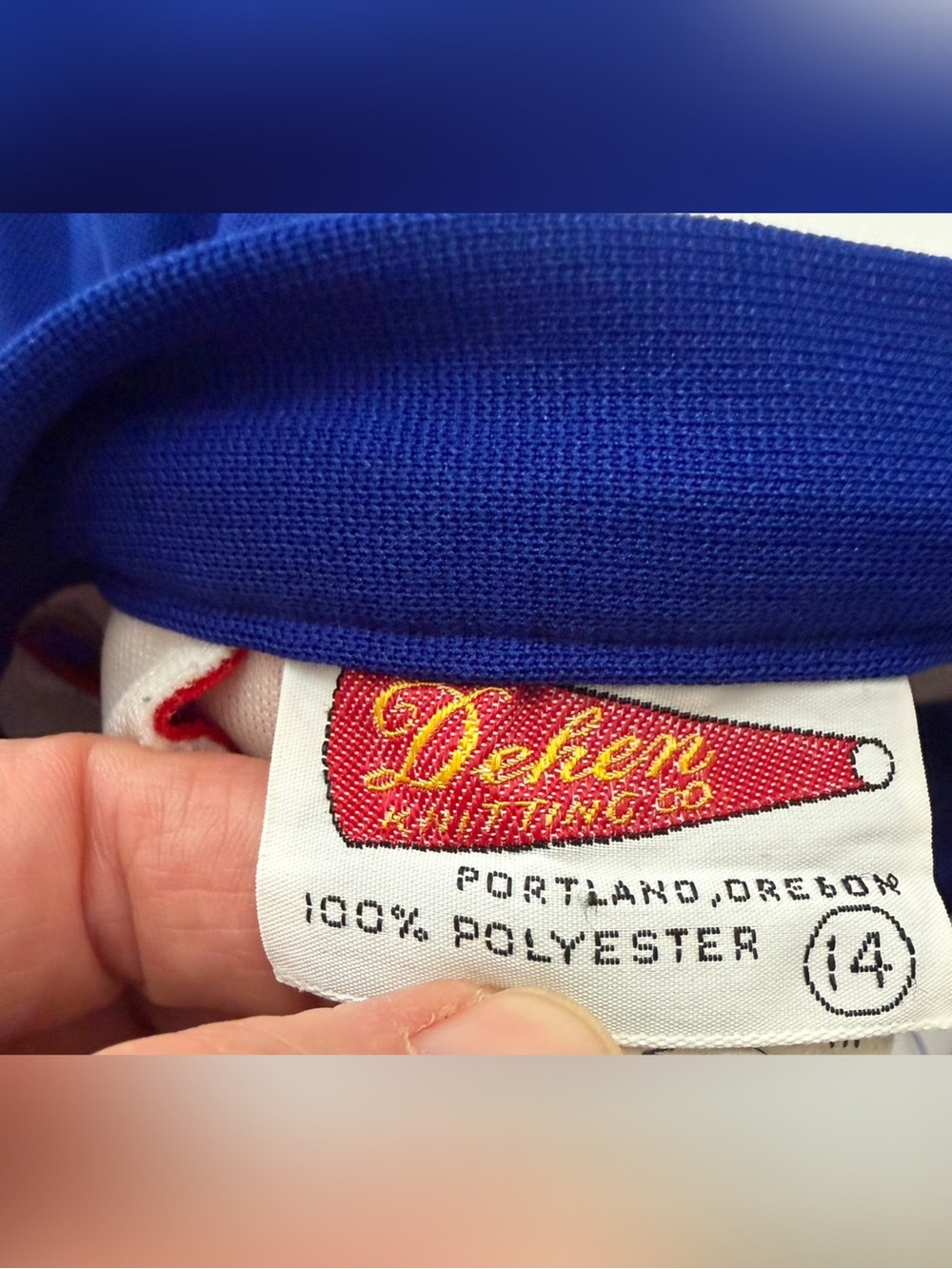 Dehen Knitting Co Vintage Blue Pleated Cheerleader Mini Skirt with Red & White - Picture 5 of 9